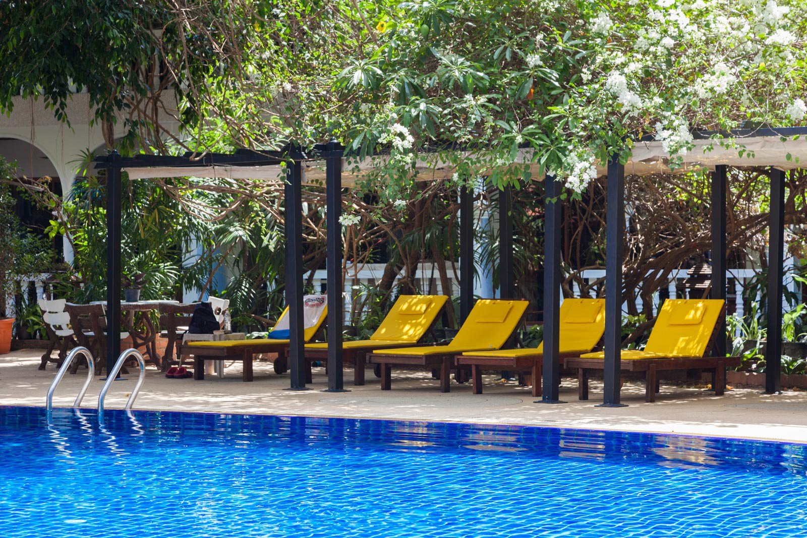 Poolside loungers in the garden